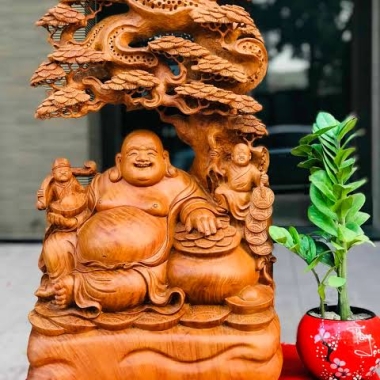 Thanh Lý Tượng Di Lặc Ngồi Gốc Tùng Gỗ Hương